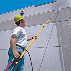 pressure washer extension wands eliminate the need to climb at all. 