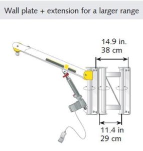 wall mounted sling to move persons from a wheel chair to other device