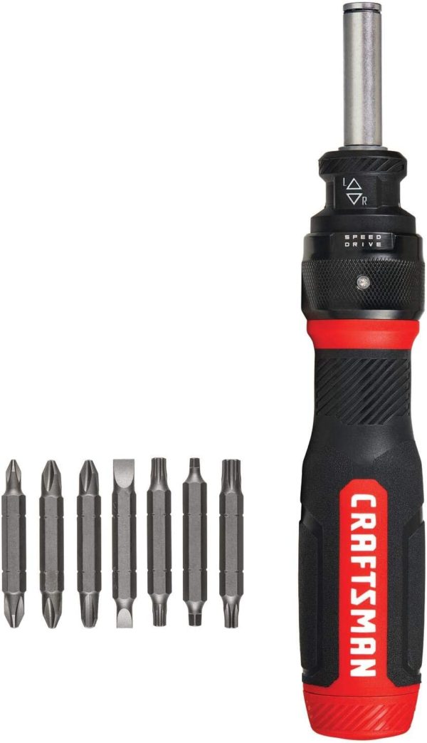 A black and red magnetic ratcheting screwdriver.