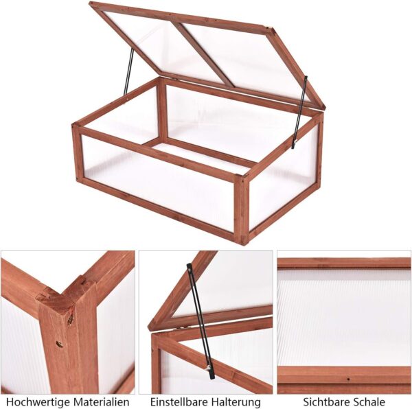 The portable cold frame is made with Hochwertige Materialien, Einstelibare Halterung, and Sichtbare Schale.