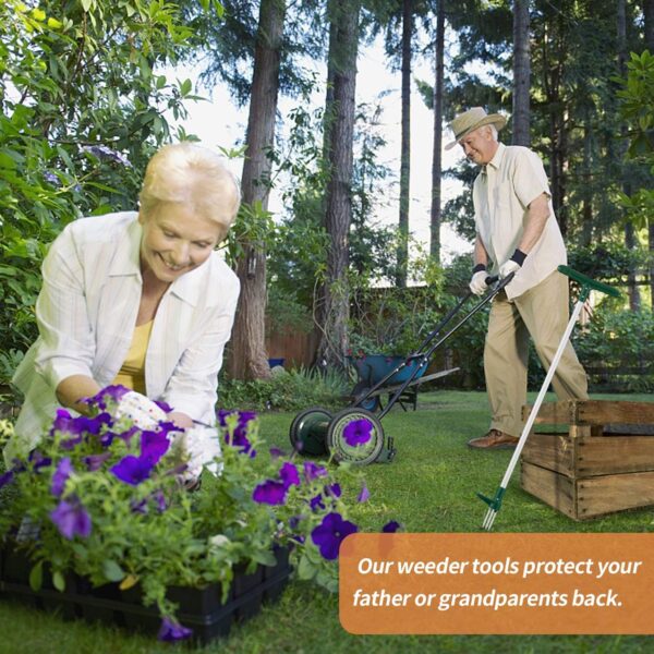 The weeder tool protects people's back.