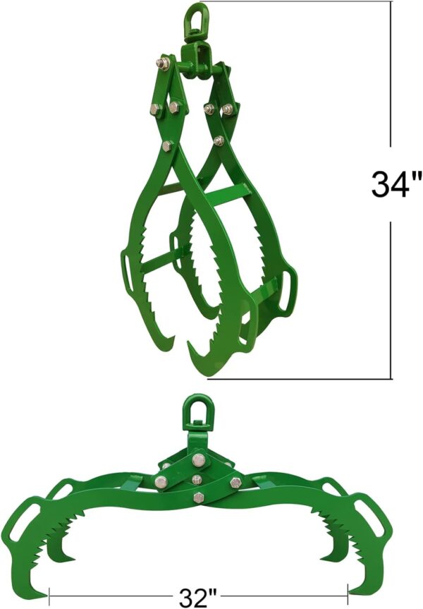 When the claw tongs are open all the way, they're 32 inches wide, and when the tongs are back to original state, they're 34 inches tall.