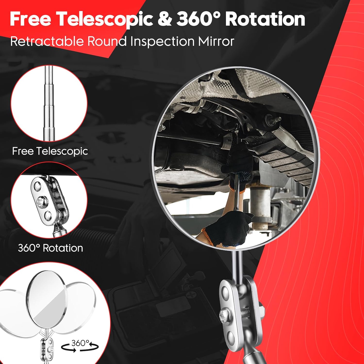 Telescoping Magnetic Pickup Tool Set Extendable Magnet Flexible Flashlight with Mirror 360 Swivel - Image 3