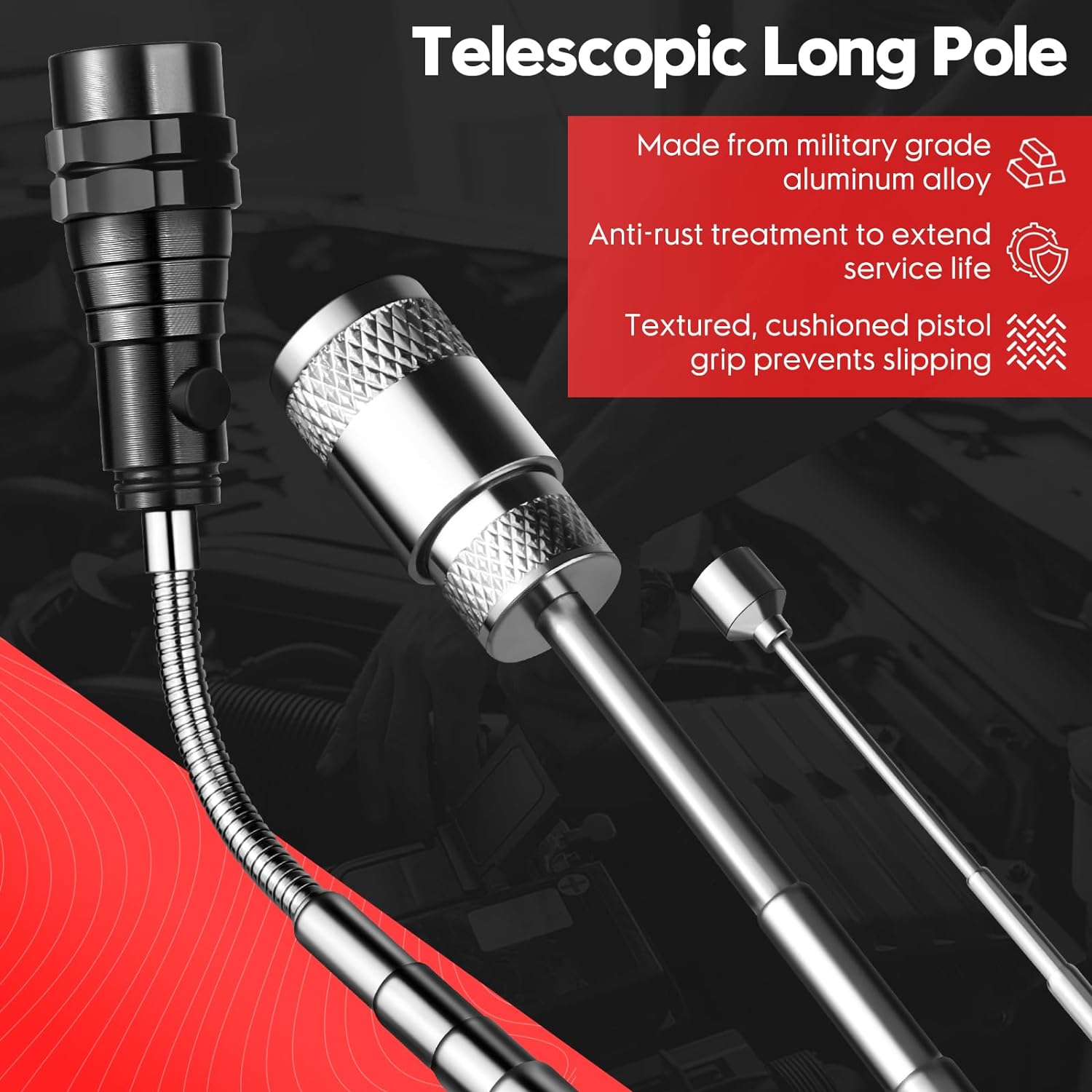 Telescoping Magnetic Pickup Tool Set Extendable Magnet Flexible Flashlight with Mirror 360 Swivel - Image 5