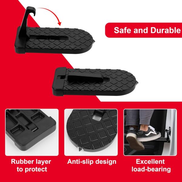 The black door latch step has a rubber layer to protect, has an anti-slip design, and is built for load-bearing.