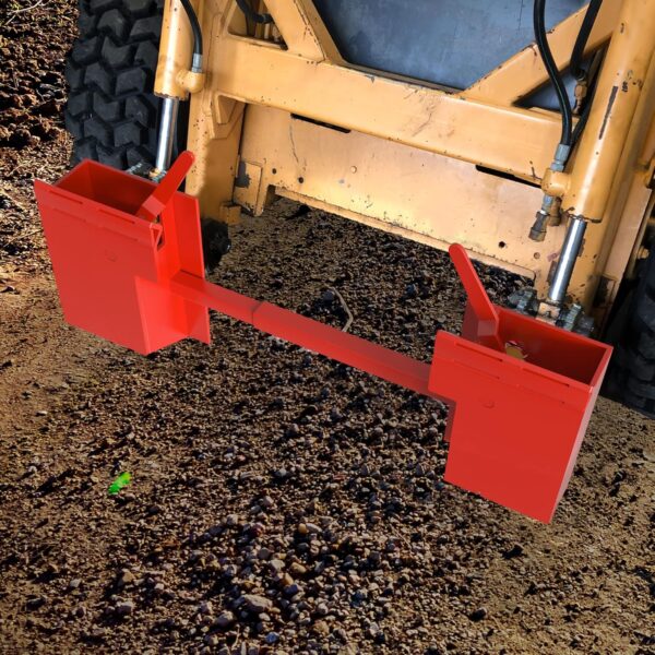 The loader bucket quick attach is attached to piece of heavy equipment.