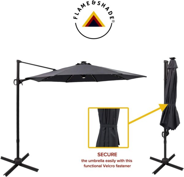 It also has a velcro fastener to secure the umbrella/canopy.