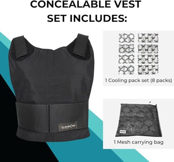 The vest comes with 8 packs and one mesh carrying bag.