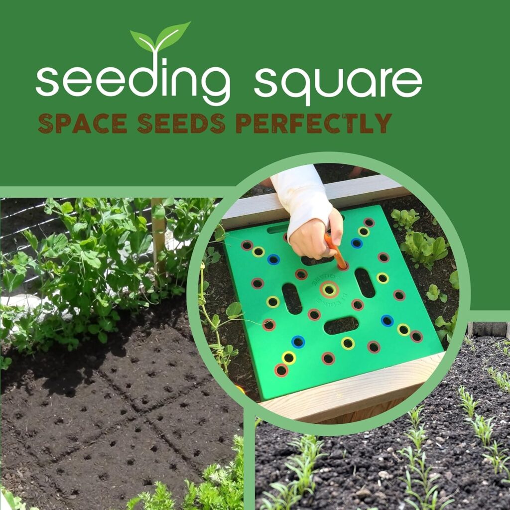 A Seeding Square is a garden planting template that helps people with low vision and hand impairments plant small seeds at proper depth and spacing.