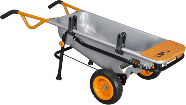The wheelbarrow tool holders are clamped onto the wheelbarrow