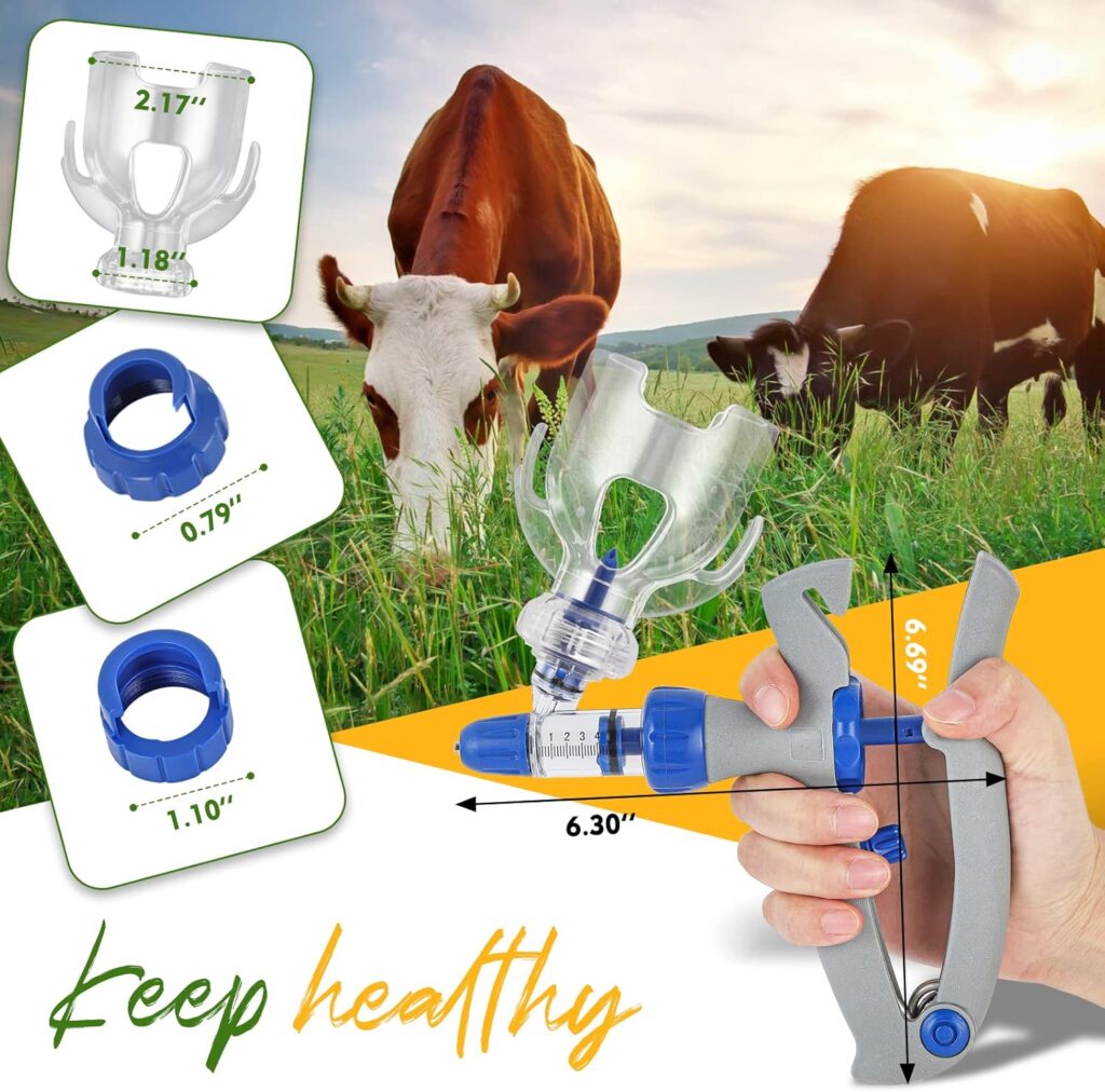 Bottle-Mount Vaccinator syringes can be used with one hand to give accurately measured vaccines to multiple animals without stopping to refill the syringe.