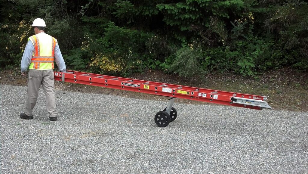 Ladder dollies enable workers to easily move heavy extension and step ladders.